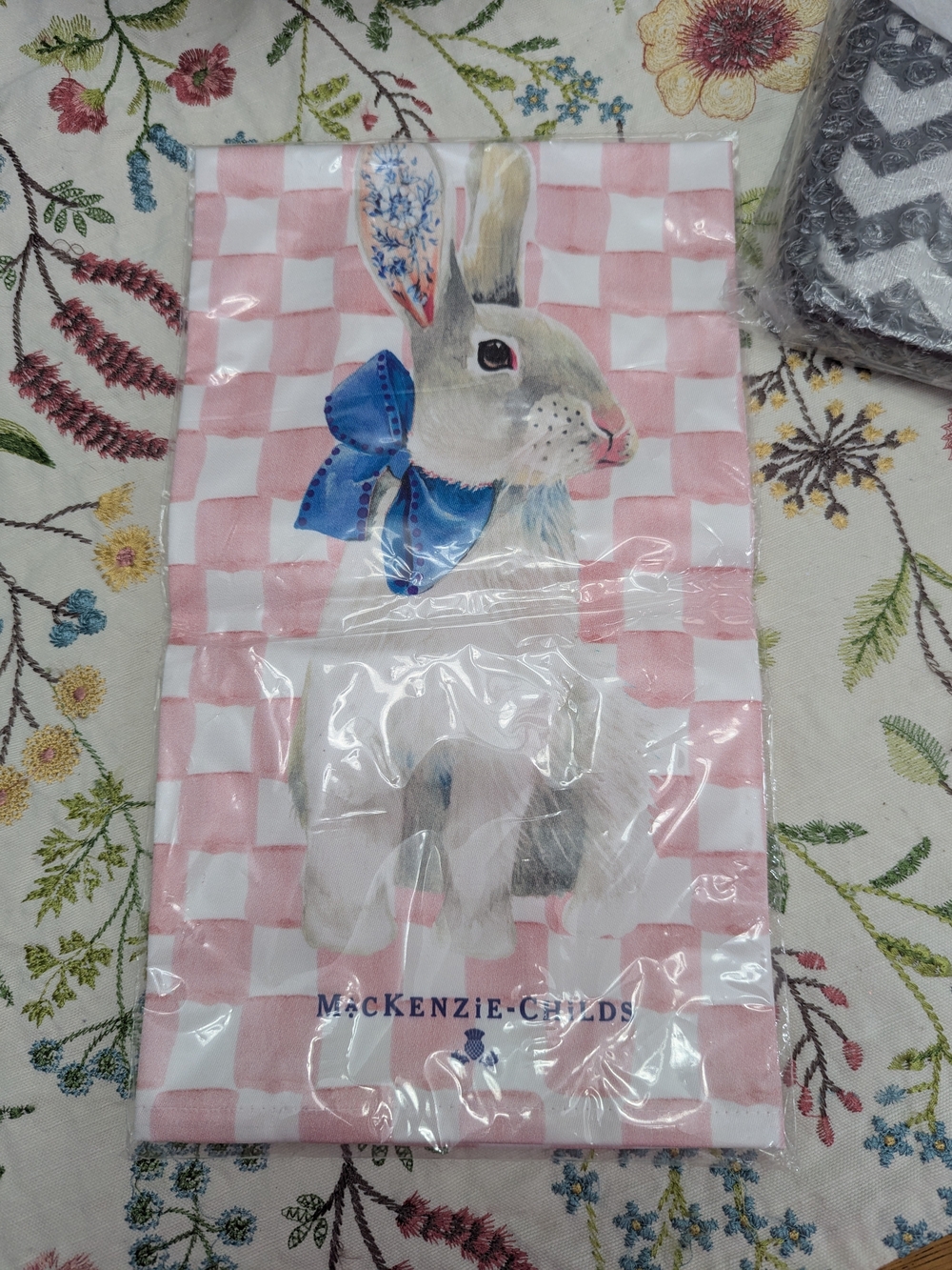 Mackenzie-Childs Bunny Rabbit Kitchen Towel, Pink. New